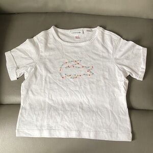 Lacoste White Short Sleeve kids Tee with Multicolor Logo